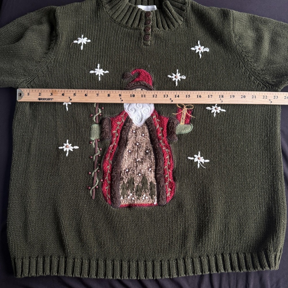 Mandal Bay Sweater Womens XXL Green Santa Claus Mock Neck Ugly Christmas Beaded - Picture 6 of 9